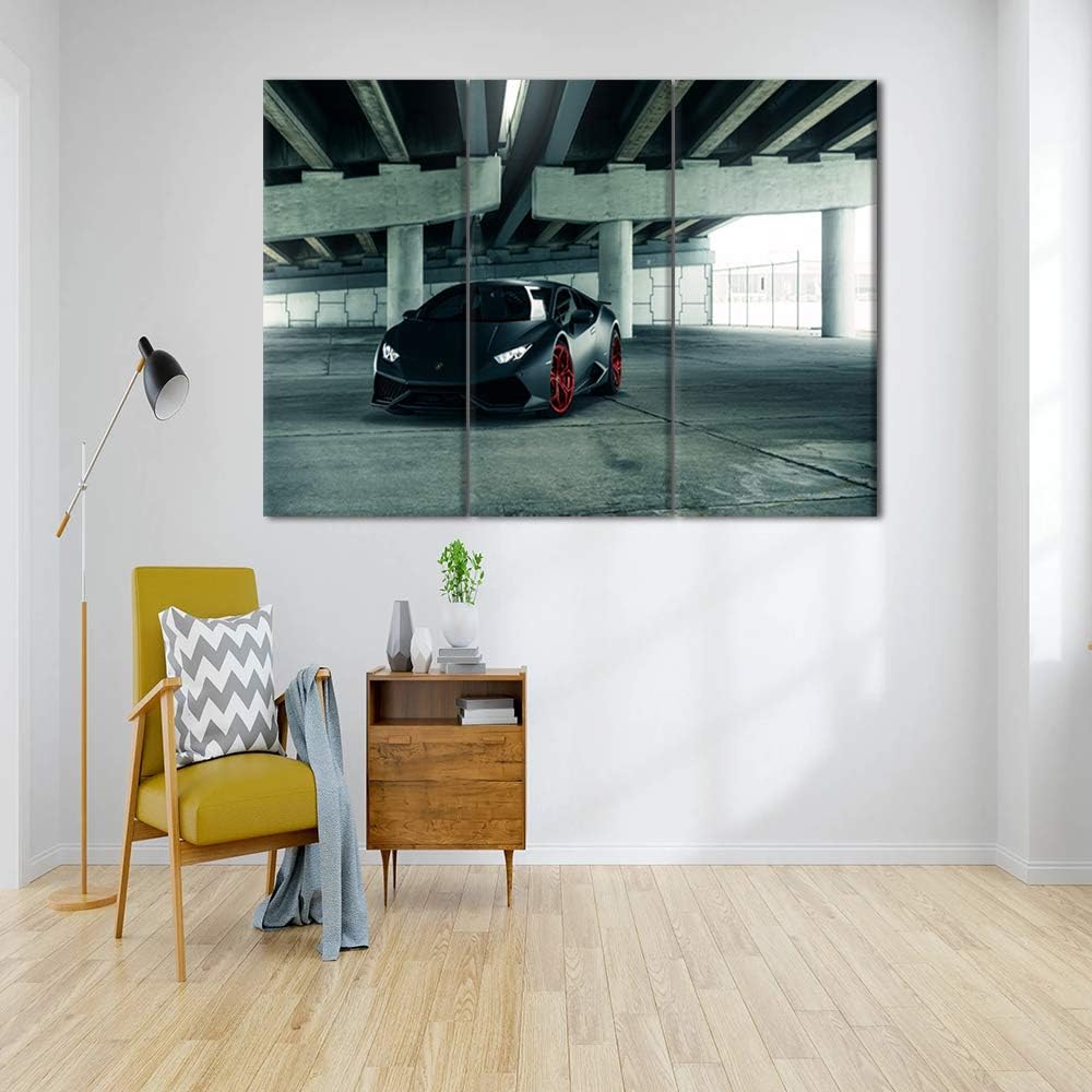 TUMOVO Framed Canvas Wall Art Pictures Ready to Hang 3 Panels Black Sports Racing Cars Painting HD Printed Posters Artwork for Bedroom Living Room Modern Home Decorations - 12 x 24 inch x 3 Pieces
