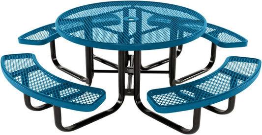 Coated Outdoor Furniture Heavy-Duty Portable Outdoor Kids Table with Umbrella Hole, Expanded Metal Kids Picnic Table, Commercial-Grade, Made in America (46 In, Round, Childrens, Light Blue)