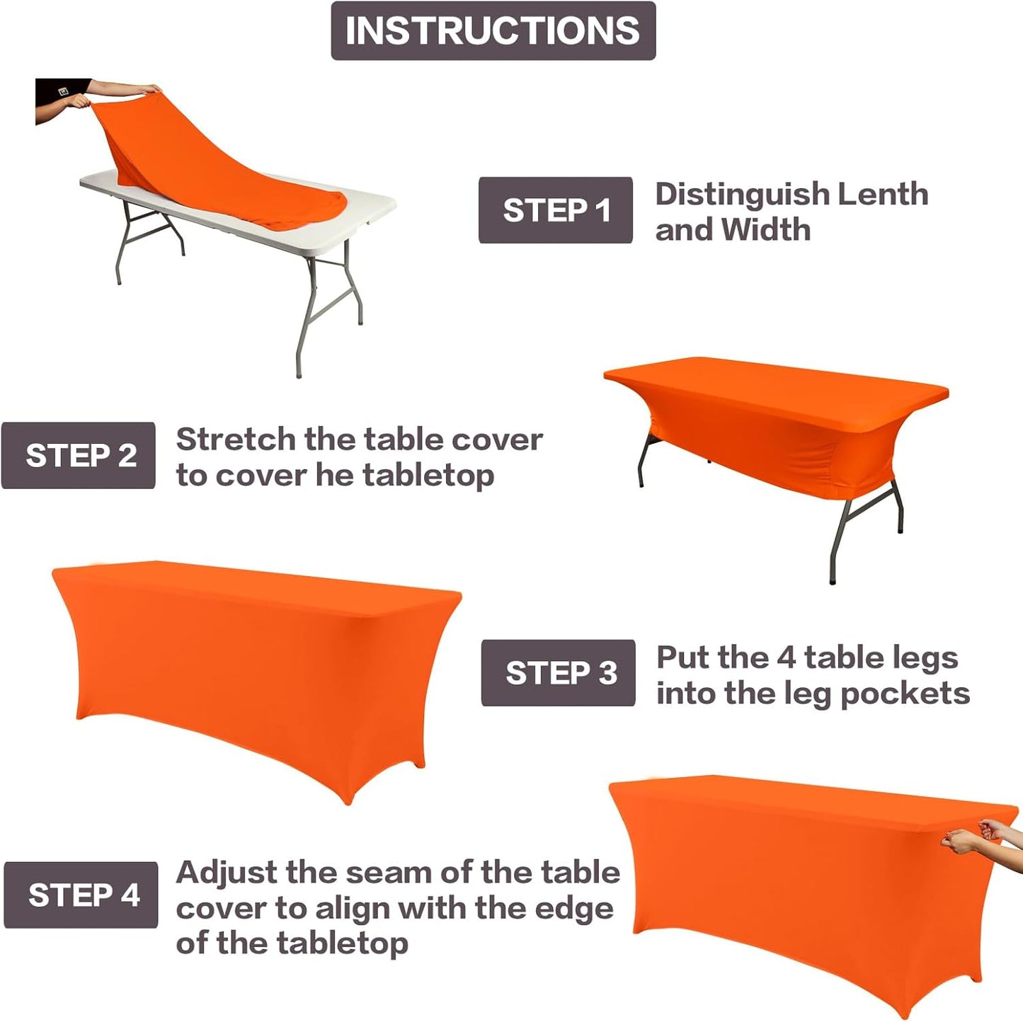 IVAPUPU 2 Pack 6FT Table Cloth for Rectangular Fitted Events Stretch Orange Table Covers Washable Spandex Tablecloth Protector for Party, Wedding, Cocktail, Banquet, Festival