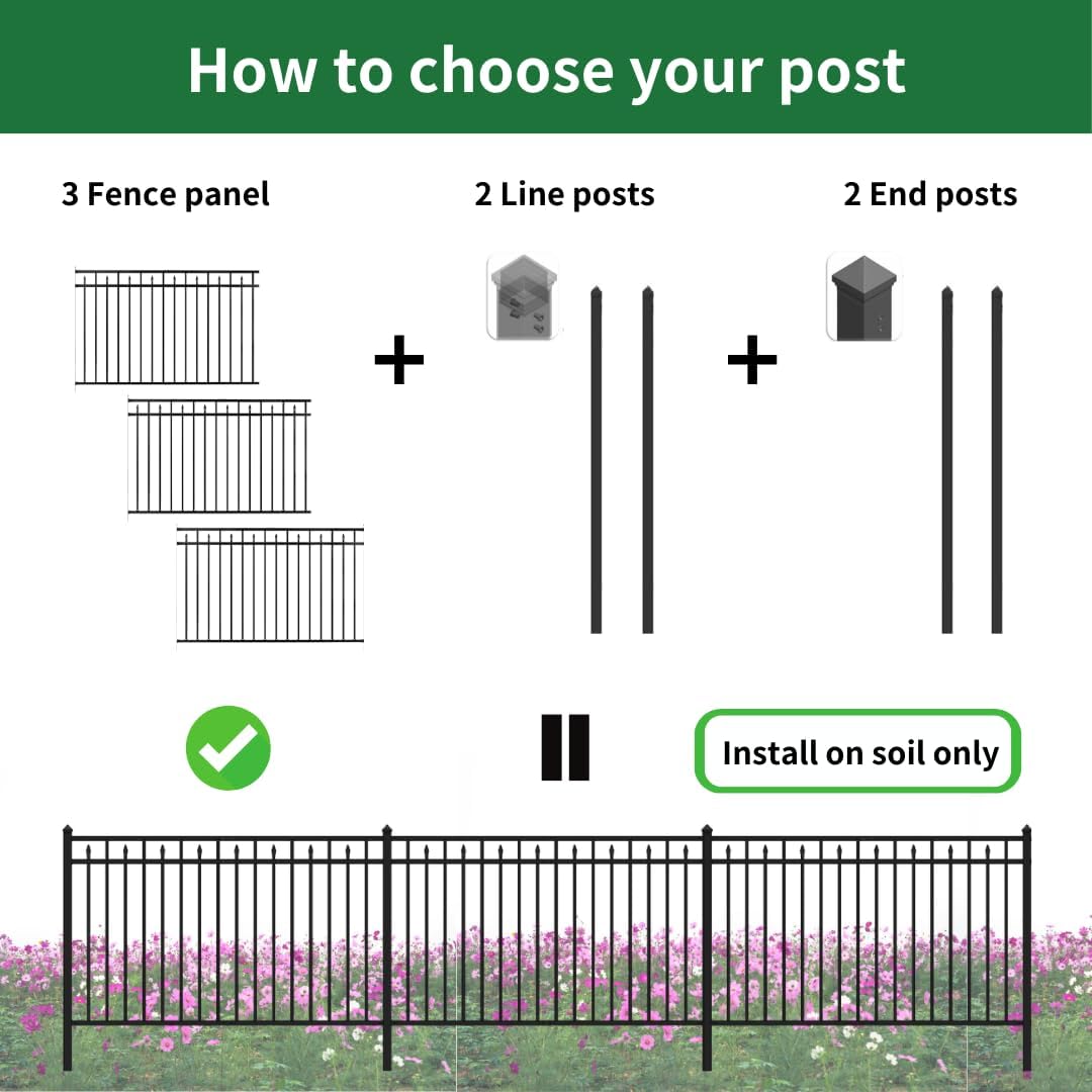 End Post for Yard, Garden, Outdoor Fencing – Steel, 2"x2"x78", Black, DIY Pre-Drilled Holes on One Side, Built-in Rivet Nuts, Soil Installation (1pc)