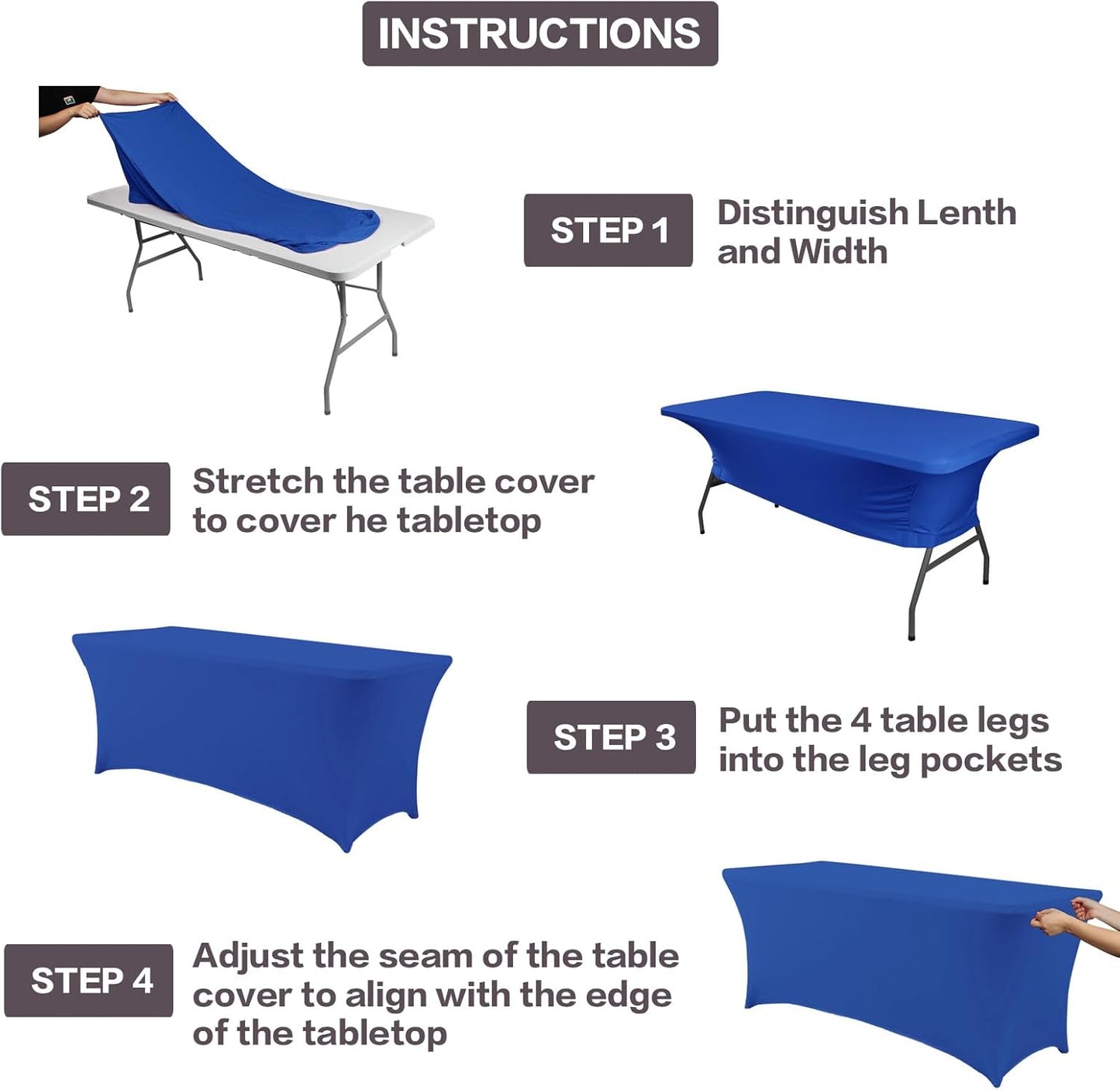 IVAPUPU 6FT Table Cloth for Rectangular Fitted Events Stretch Royal Blue Table Covers Washable Cover Spandex Tablecloth Protector for Party, Wedding, Cocktail, Banquet, Festival