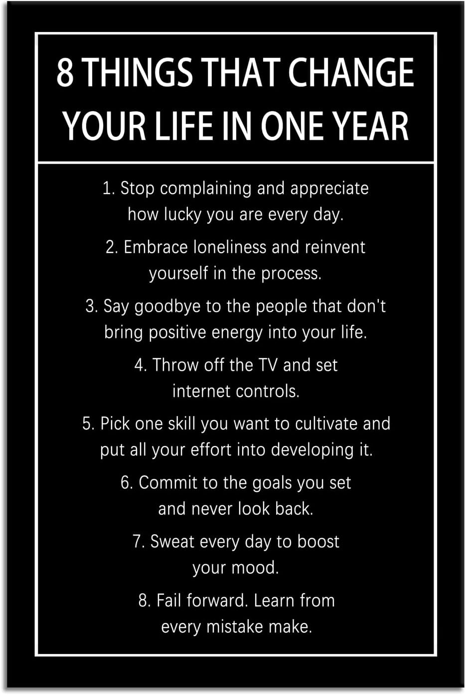 Motivational Canvas Wall Art 8 Things That Change Your Life In One Year Inspirational Wall Decor Quotes Poster Print Artwork for Office Living Room Framed Ready to Hang [12''Wx 18''H]