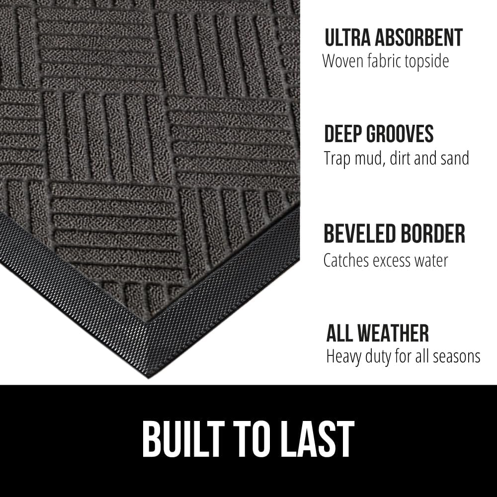 GORILLA GRIP 100% Waterproof All-Season WeatherMax Doormat US Designed Natural Rubber, Stain and Fade Resistant, Low Profile Indoor Outdoor Door Mats, Easy Clean Patio Mat, 17x29, Gray Diamond
