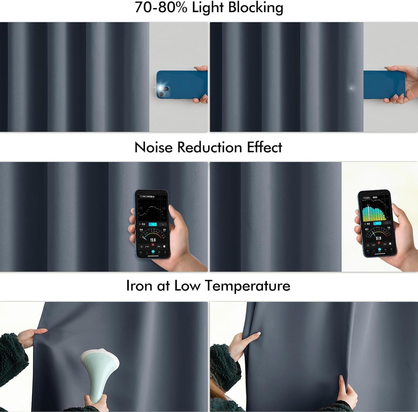 MIULEE Stone Blue Back Tab Blackout Curtain 96 Inch Long 2 Panels Set for Bedroom, Rod Pocket/Pinch Pleat Thermal Insulated Living Room Darkening Pleated Light Blocking Floor to Ceiling Drape