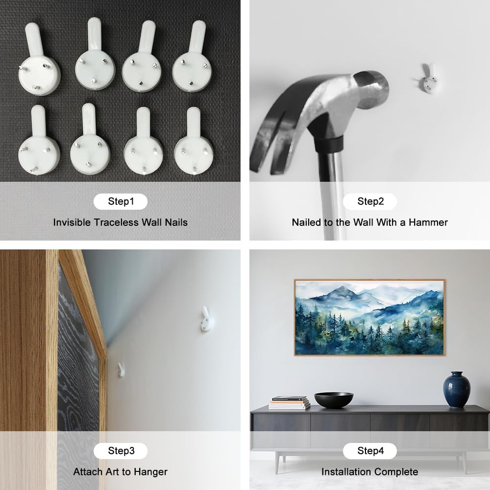 Celestdeco Blue Ridge Mountains Forest Framed Canvas Wall Art Set, Natural Landscape Wall Decor, Green Pine Trees Wall Painting, Woodland Artworks for Living Room, Bedroom, Dining Room - 20"x40"