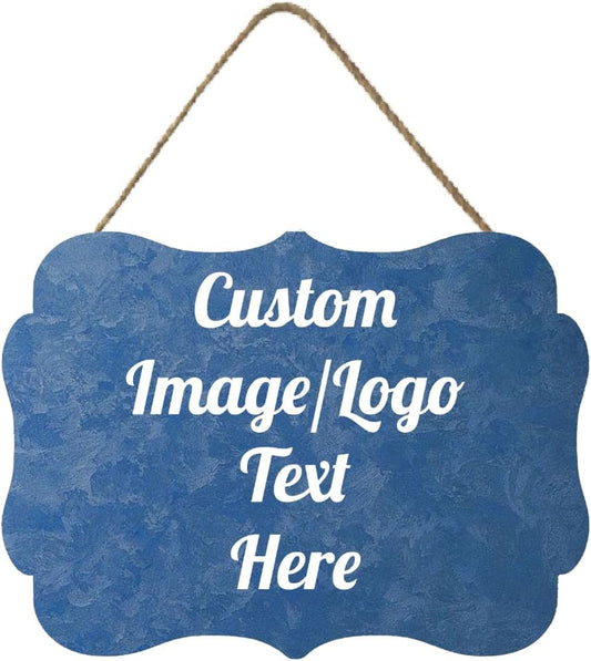 Personalized Wooden Welcome Sign - Customized Image/Text Hanging Door Sign Farmhouse Decor for Home Office - 11.2 * 8 Inch