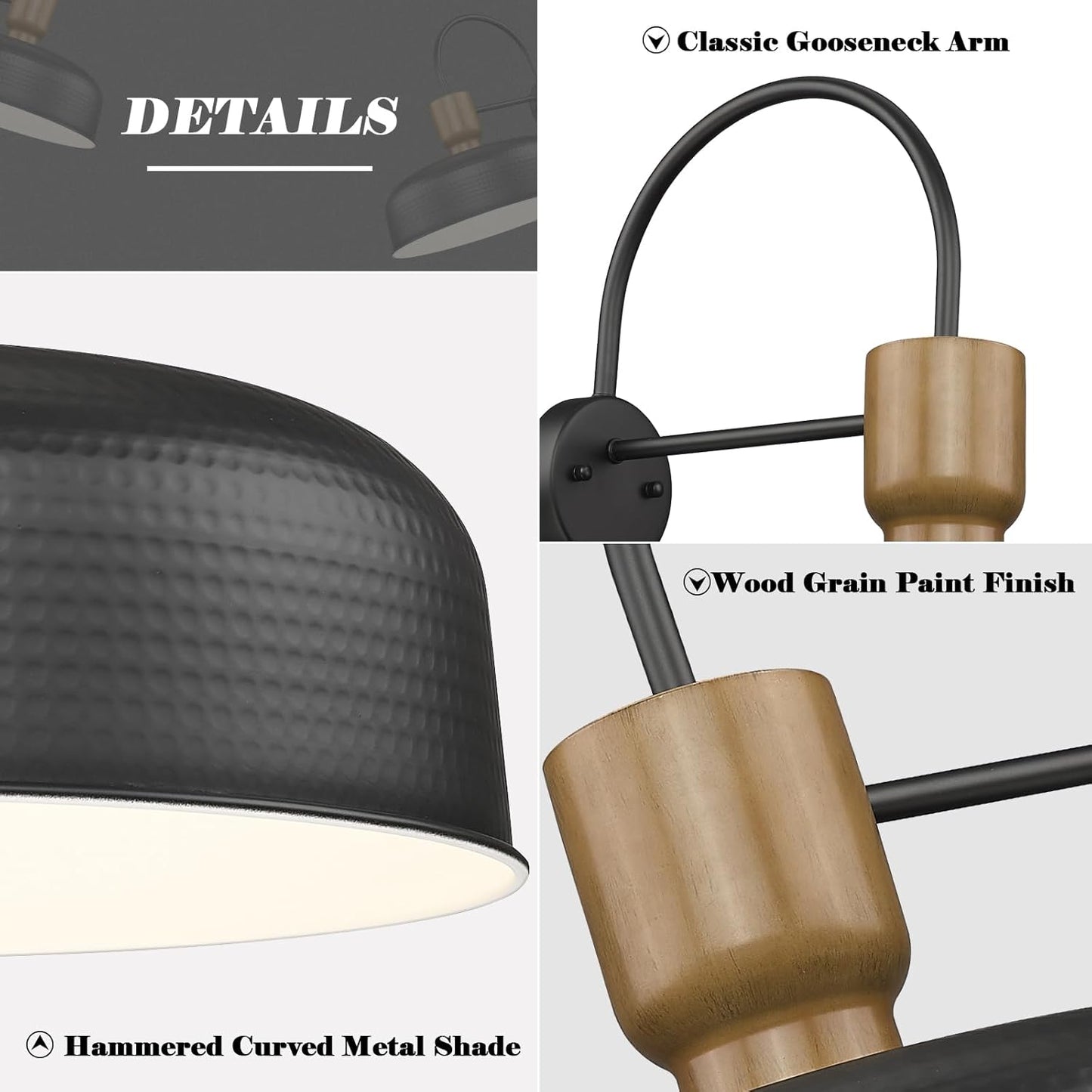 Outdoor Barn Light Gooseneck Barn Light, Farmhouse Exterior Wall Mount Light Vintage Wall Lighting Fixture Industrial Sconce Lantern for Porch, Entryway, Garage, Black, 2 Pack, Large