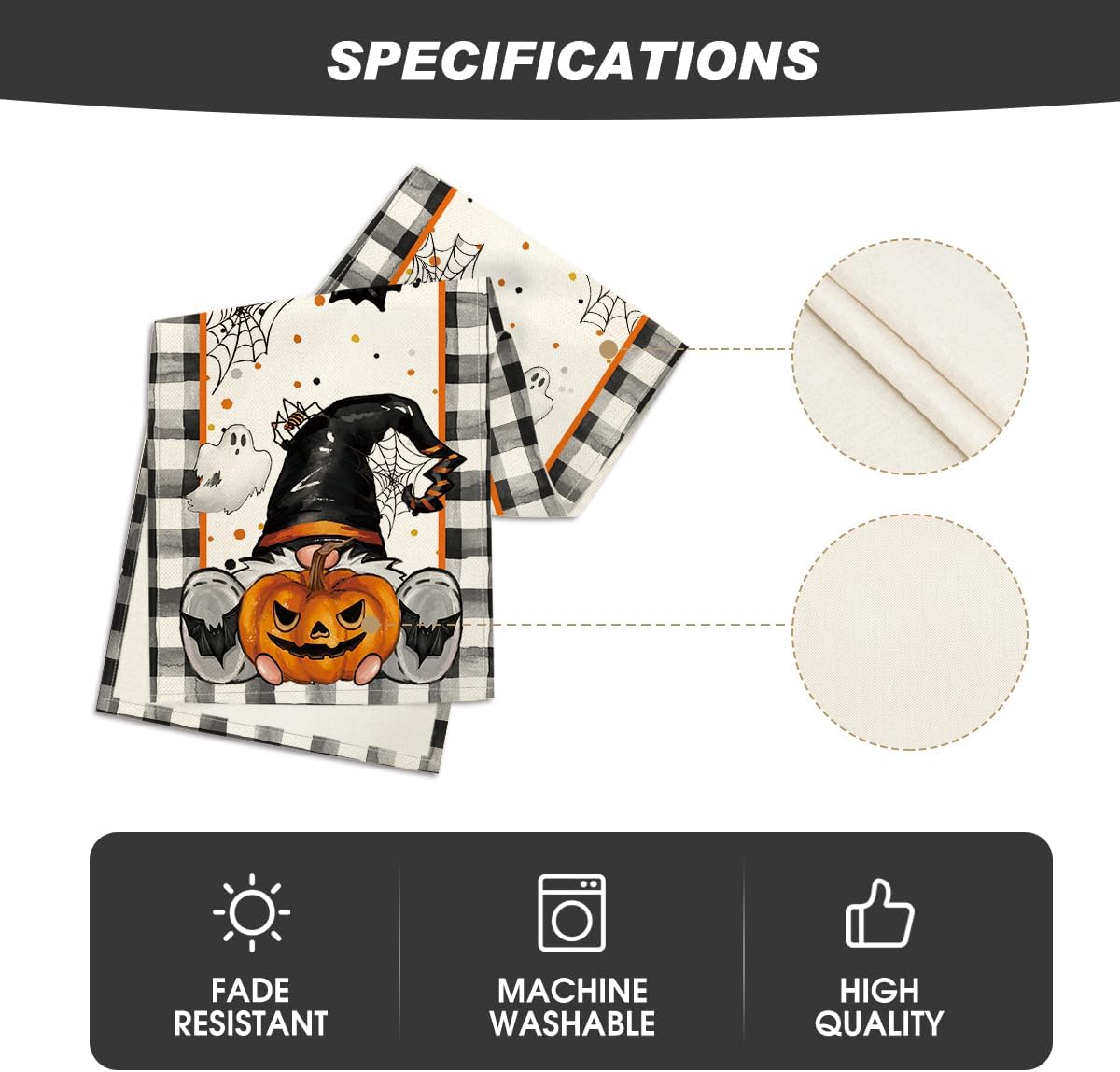 Artoid Mode Buffalo Plaid Gnome Bat Pumpkin Ghost Halloween Table Runner, Sensonal Kitchen Dining Table Decor for Home Party 13x60 Inch
