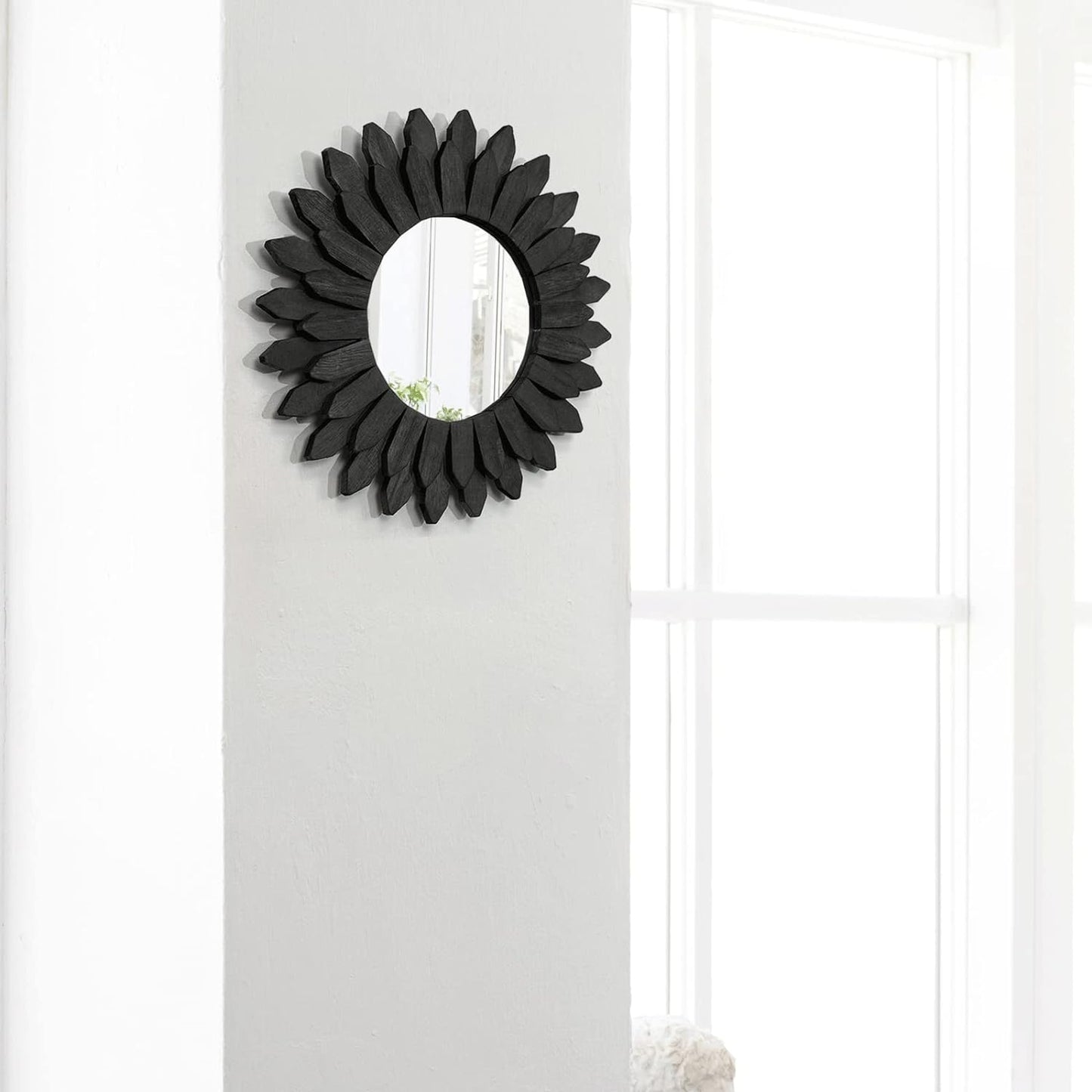 Honiway Black Wall Decor Wall Mirror 12 inch Boho Wall Decor Wood Decorative Mirror for Room Decor Home Decor for Bedroom Living Room Bathroom Kitchen Black