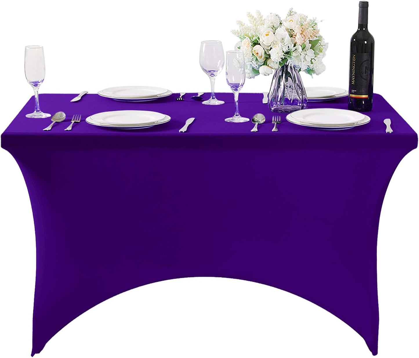 SuperO 2Pack Waterproof Spandex Table Cover for 4FT Table Universal Fitted Stretch Tablecloth for Party, Banquet, Wedding and Events-Purple