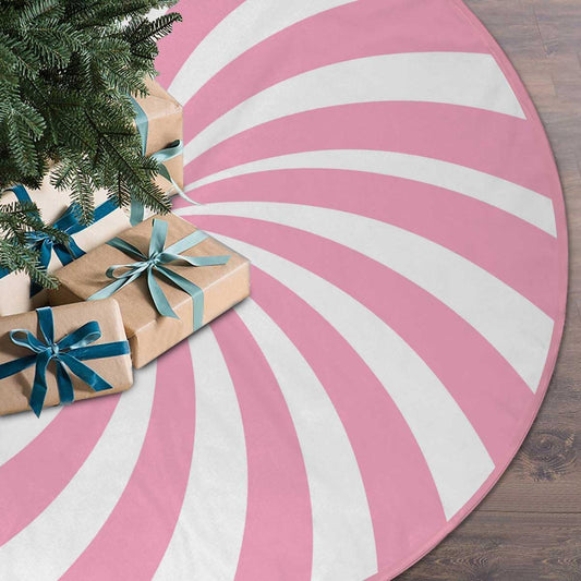 Swirl Stripe Christmas Tree Skirt 30 inches Sweet Candy Cane Pink Christmas Decorations Xmas Tree Mat Holiday Party Home Decorations (Pink, 30in)