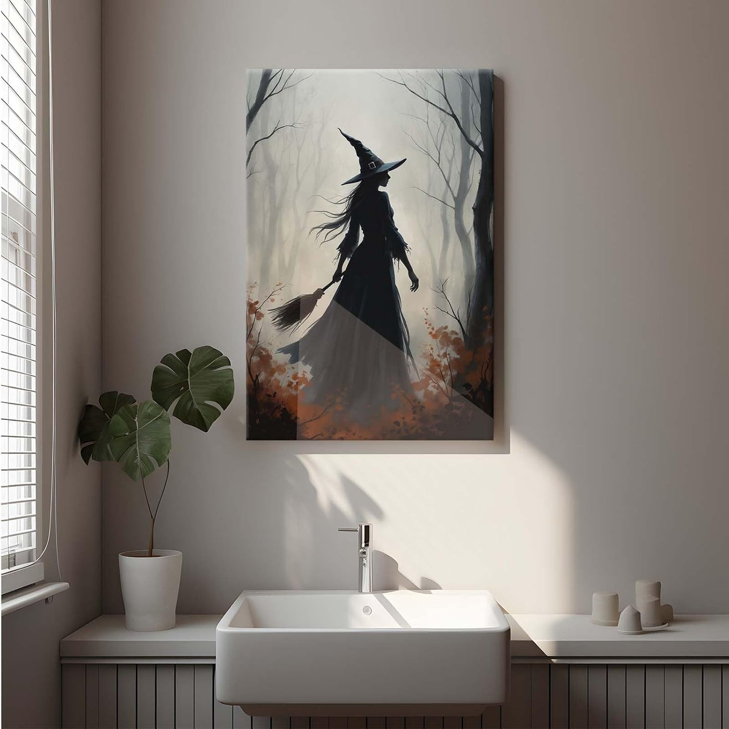 JFHCQJPK Vintage forest witch silhouette poster Halloween mural poster decoration mural art magic suitable for home living room bedroom12x16in Frameless