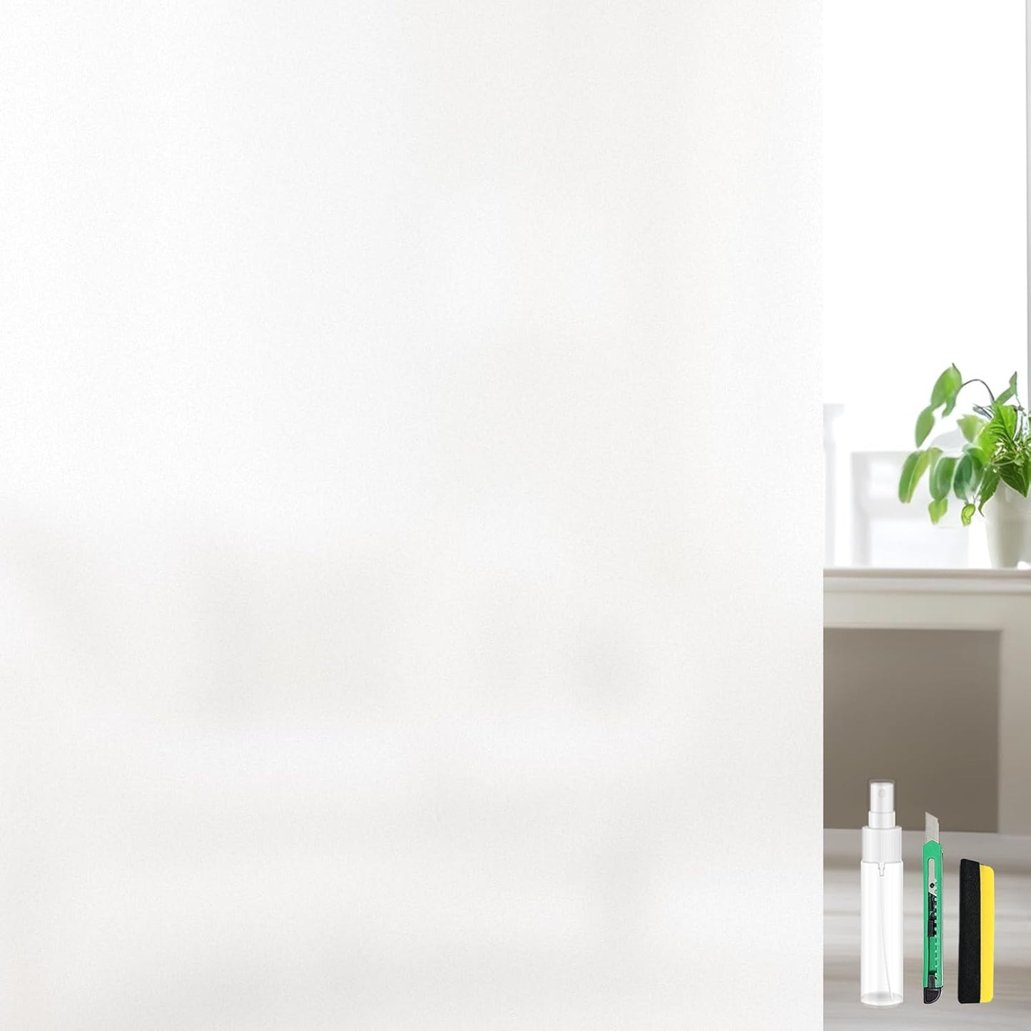 Window Privacy Film, Frosted Glass Static Cling Non-Adhesive Window Cover For Bathroom UV Sunlight Blocking Heat Control For Home Decorative Frosting Pure Matte White Size 23.6 x 118.1 Inches