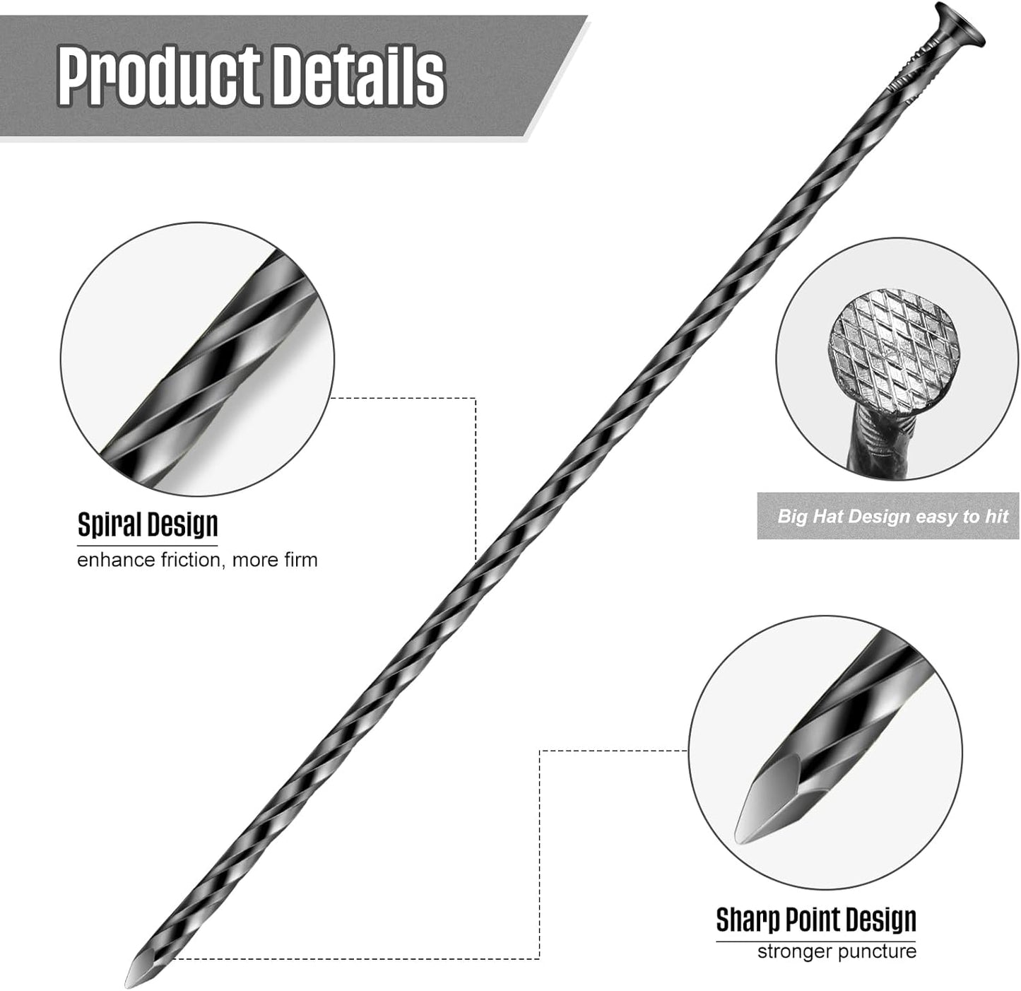 200 Pcs Metal Nails 8 Inch Artificial Spikes Galvanized Spiral Landscape Stakes Edging Spikes Garden Stakes for Fake Landscaping Grass Ground Lawn(Black)