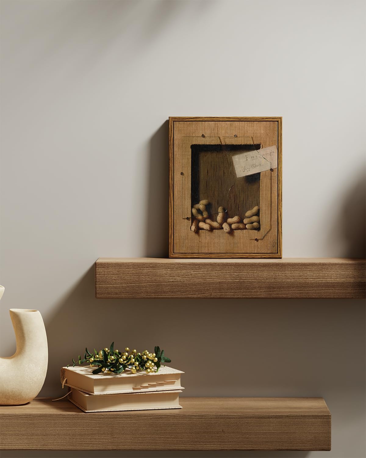 VIYYIEA Framed Canvas Wall Art Home Decor Vintage Peanuts Still Life Art Home Decor Funny Boho Wall Picture Floating Shelf Decor Classical Farmhouse Oil Painting for Kitchen Dining Decor 8x10in