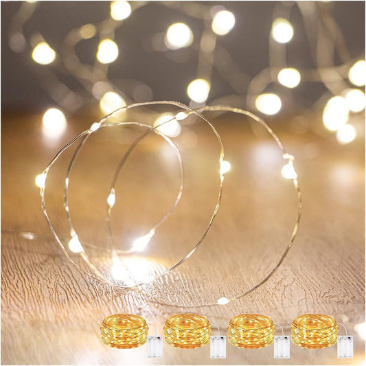 String Lights,Waterproof LED String Lights Fairy String Lights Starry ,Battery Operated String Lights for Indoor&Outdoor Decoration Wedding Home Parties Christmas Holiday. (Warm White, 10Ft/4pc)