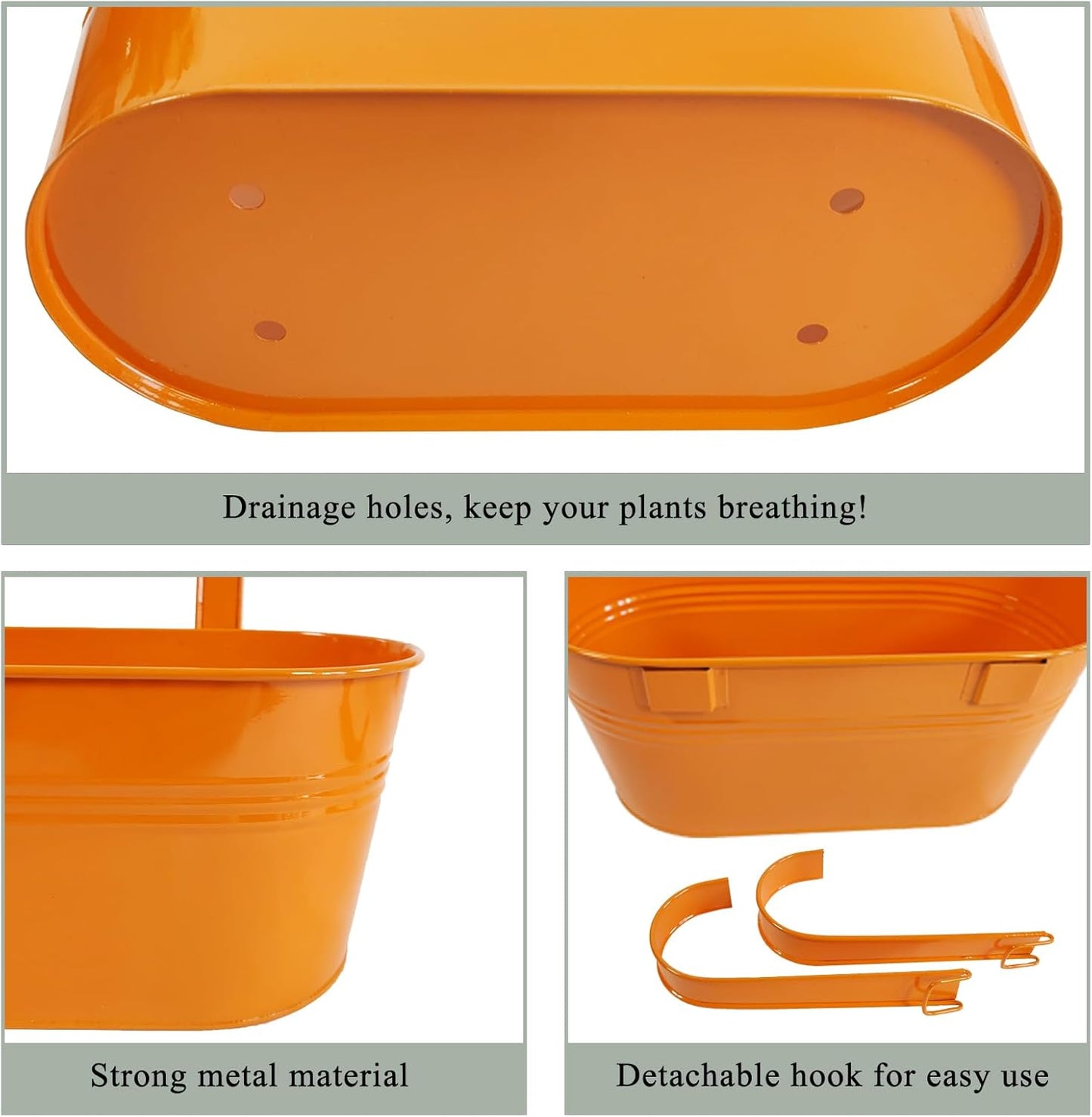 8 Pack Hanging Planters 10", Colorful Metal Bacony Railing Planter for Outdoor Decor, Countryside Fence Pot Flower Bucket for Rails Patio Garden, Plant Pot for Herb (Multi-Color, 8Pcs)