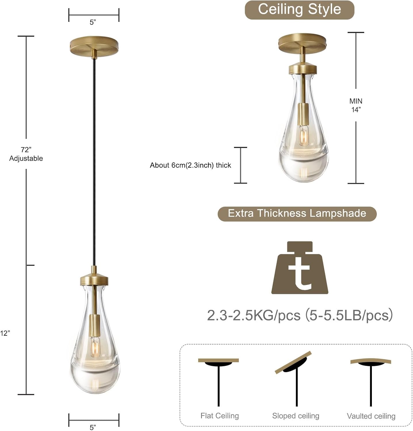 Raindrop Pendant Lights Set of 2, Brass Pendant Lights Kitchen Island, Gold Island Light for Kitchen Dining Room Light Fixture, Chandelier for Living Room Bedroom Bathroom, Bulb Included