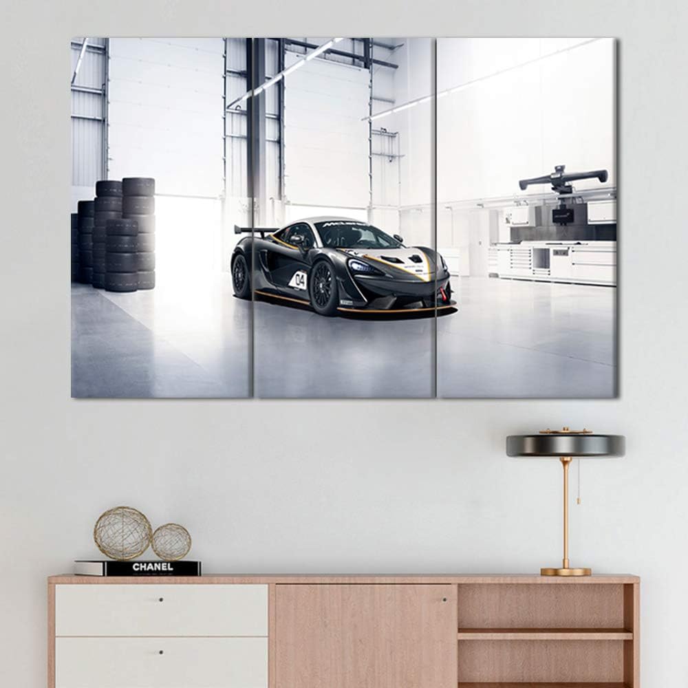 TUMOVO Framed Wall Art Picture 3 Pieces Black and White Sports Car Giclee Canvas Print Paintings for Living Room Ready to Hang Home Decor - 40 x 20inch x 3 Panels