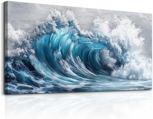ZUITINGHUA Large Wall Decor For Living Room Canvas Wall Art For Office Modern Wall Decorations For Bedroom Ocean Waves Landscape Painting Black And White Pictures Artwork Room Home Decor 24x48 In