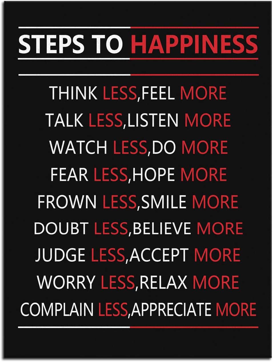 Steps For Happiness Motivational Wall Art for Office Inspiration Poster Inspirational Canvas Painting Prints Wall Pictures for Living Room Home Decor Framed Artwork [18''W x 24''H]