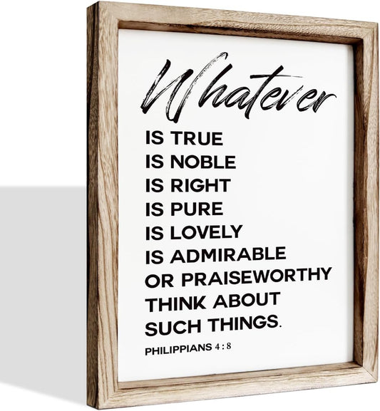 Christian Wooden Framed Signs, Rustic Home Decor, Family Signs, Living Room Decor, Philippians 4:8 Sign, Framed Wall Plaque Sign 15 * 11.5 inches, Finally Brothers and Sisters