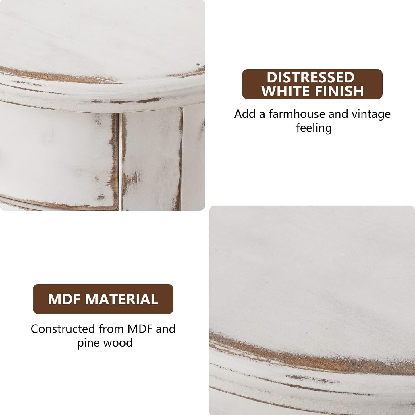 COSIEST Tall End Table with Drawer Sets of 2, Round Nightstand Bedside Table with Storage Shelf, Industrial Telephone End Table for Living Room, Bedroom, Hall Way, Space Saving