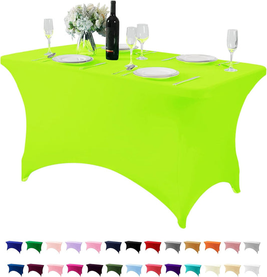 Spandex Table Cover for 4FT or 6ft or 8ft Table Universal Fitted Stretch Tablecloth for Party, Banquet, Wedding and Events-Neon Lemon