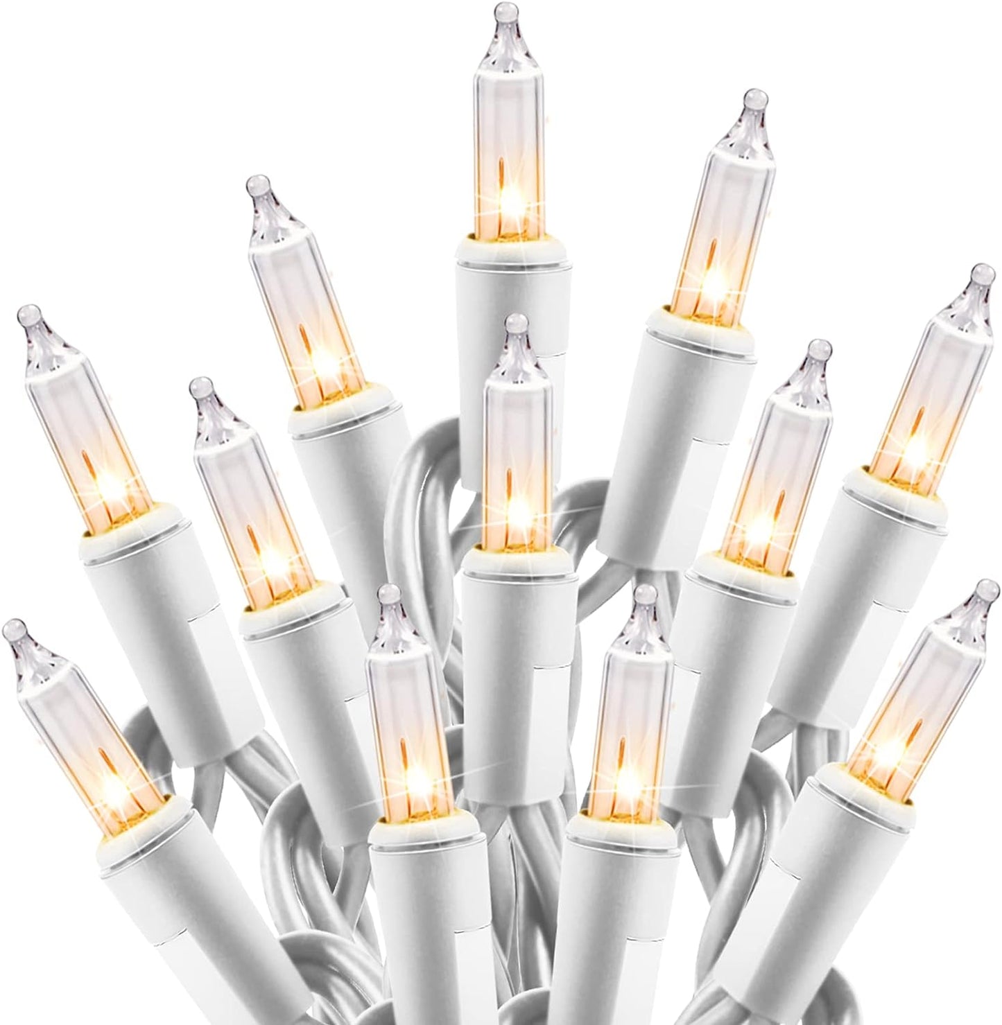 Minetom Clear Christmas String Lights 100 Count 26.5 Feet Incandescent Bulb Mini Lights for Indoor Xmas Tree Garland Birthday Wedding Party Festival Decoration, 2 Pack White Wire