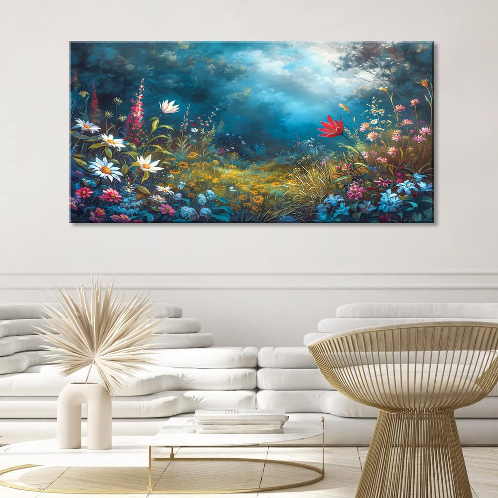 LASMOND Beautiful Colorful Grassland in Forest Landscape Wall Art Decor Artwork for Bedroom (20x40 Inches)