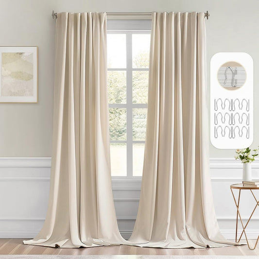 MIULEE Back Tab Cream Beige Curtains 94 Inch Long 2 Panels Set for Living Room Bedroom, Ivory Rod Pocket/Pinch Pleated Light Blocking Thermal Insulated Room Darkening Floor to Ceiling Blackout Drapes
