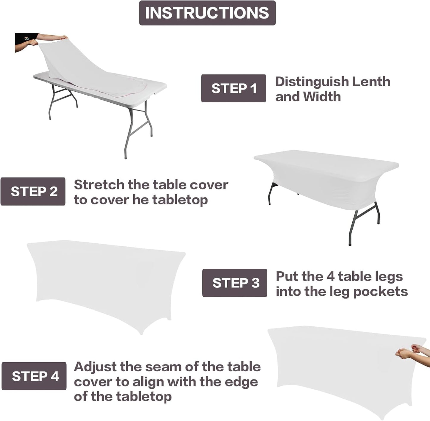 IVAPUPU 8FT Table Cloth for Rectangular Fitted Events Stretch White Table Covers Washable Spandex Spring Tablecloth Protector for Party, Wedding, Cocktail, Banquet, Festival