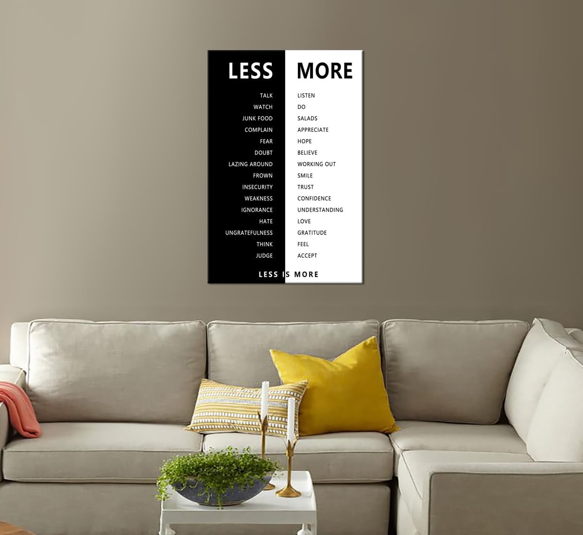 Motivational Print Wall Art for Office Black and White Less is More Inspirational Poster Inspiring Picture Painting Modern Artwork for Home Bedroom Living Room Office Decor Frame[24''W X 36''H]