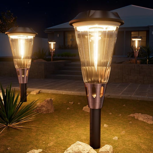 Bright Solar Lights Outdoor 6 Pack, 2-in-1 Cool&Warm Solar Pathway Lights, Pathway Landscape Lighting Waterproof IP65, Auto On/Off Outdoor Light for Yard Walkway Garden Driveway Landscape