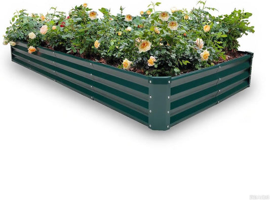 GARDMAX 8x4x1FT Galvanized Raised Garden Bed Kit, Metal Planter Boxes Outdoor with Easy Assembly, Large Garden Bed for Vegetables, Fruits, Flower, Herbs Rectangle Dark Green