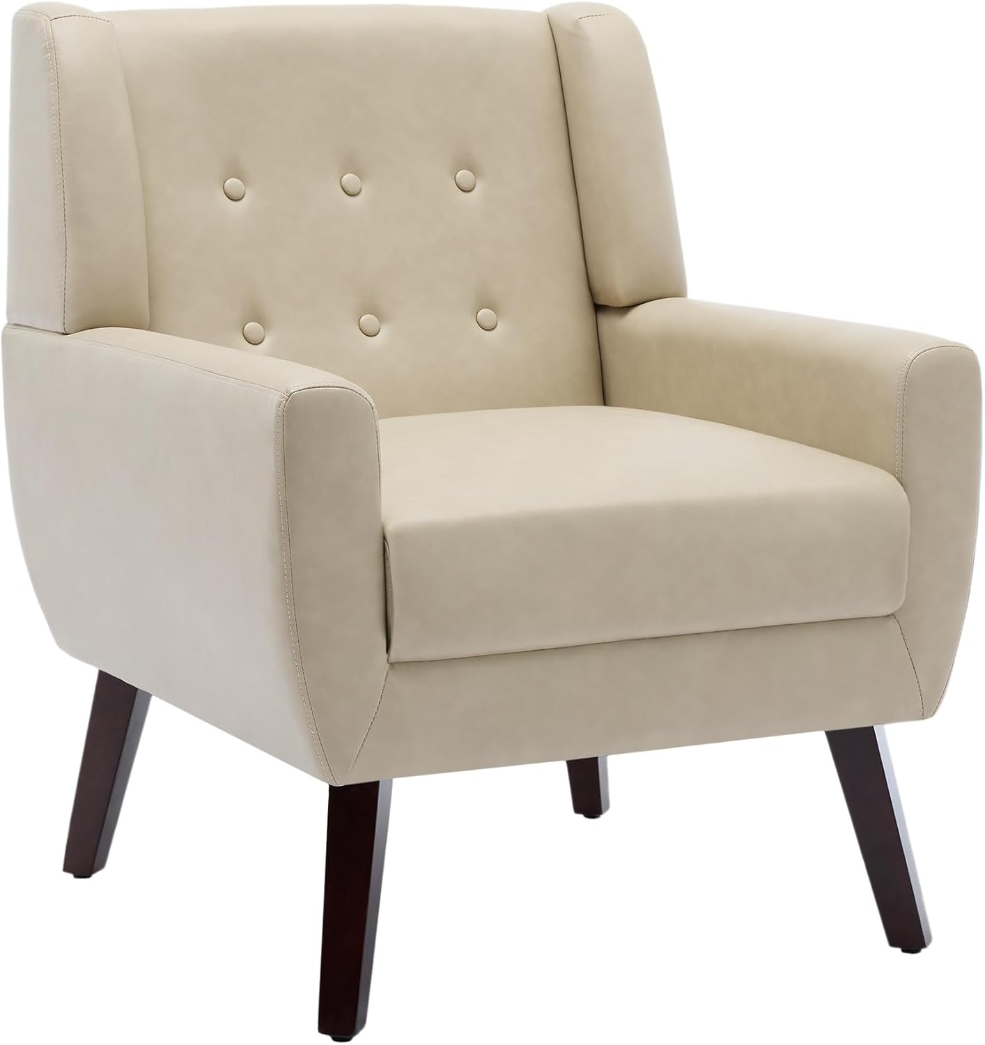UIXE Faux Leather Accent Chairs Set of 4, Modern Arm Club Chair Upholstered Armchair for Living Room, Comfy Single Sofa Seats Button Tufted Reading Seating, Cream
