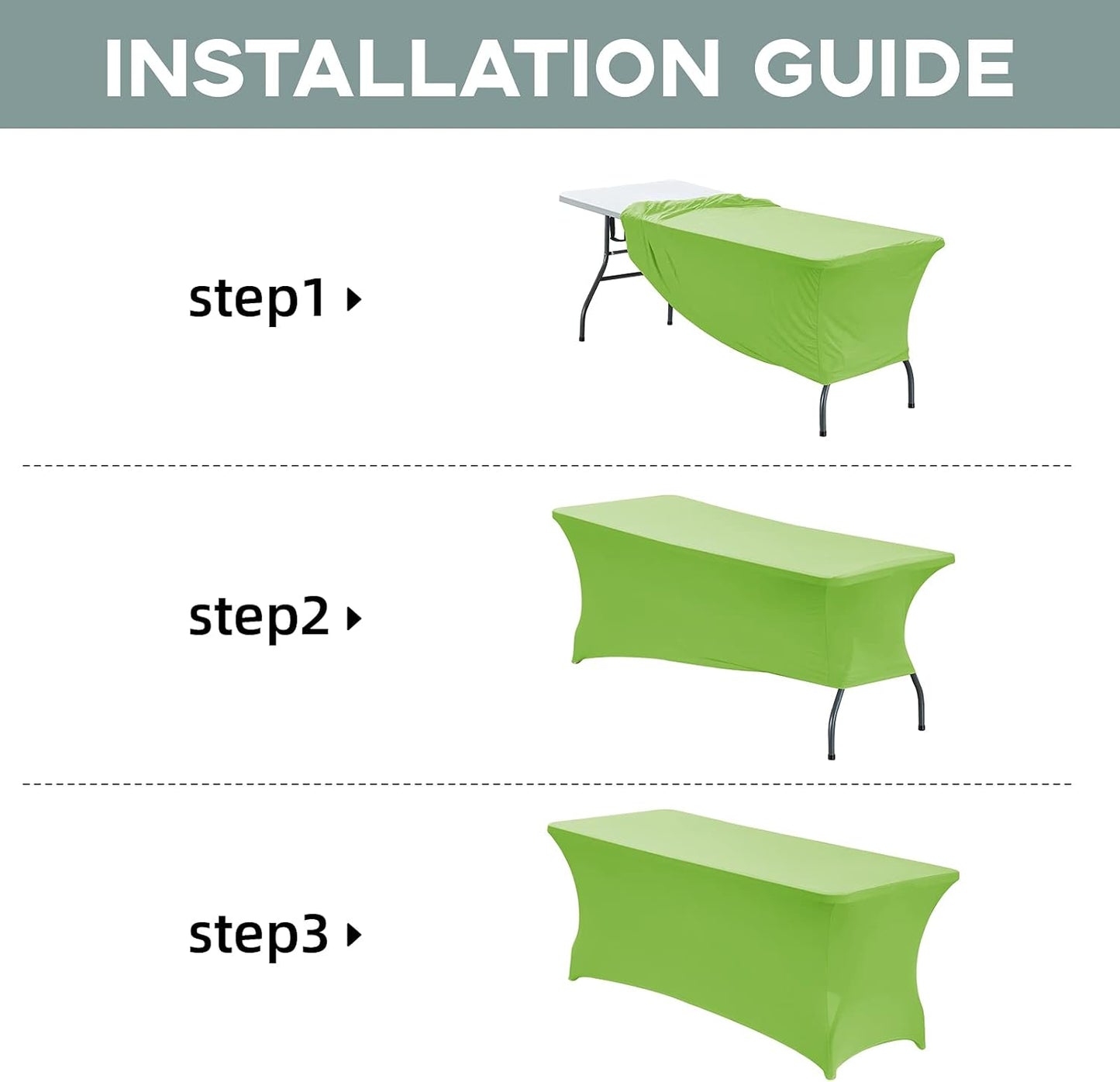 CWK 4FT Waterproof Stretch Spandex Table Cover for Rectangular Tables - Elastic Fitted Tablecloth for Folding Tables,Wrinkle Resistant Table Cloth for Parties, Weddings, Banquets & Events(Light Green)