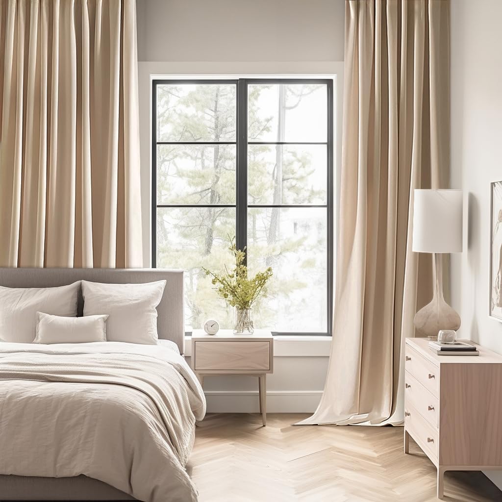 MIULEE Beige Back Tab Blackout Curtains 54 Inches Long 2 Panels Set for Living Room Bedroom Privacy, Rod Pocket/Pinch Pleat Thermal Insulated Room Darkening Pleated Light Blocking Drapes
