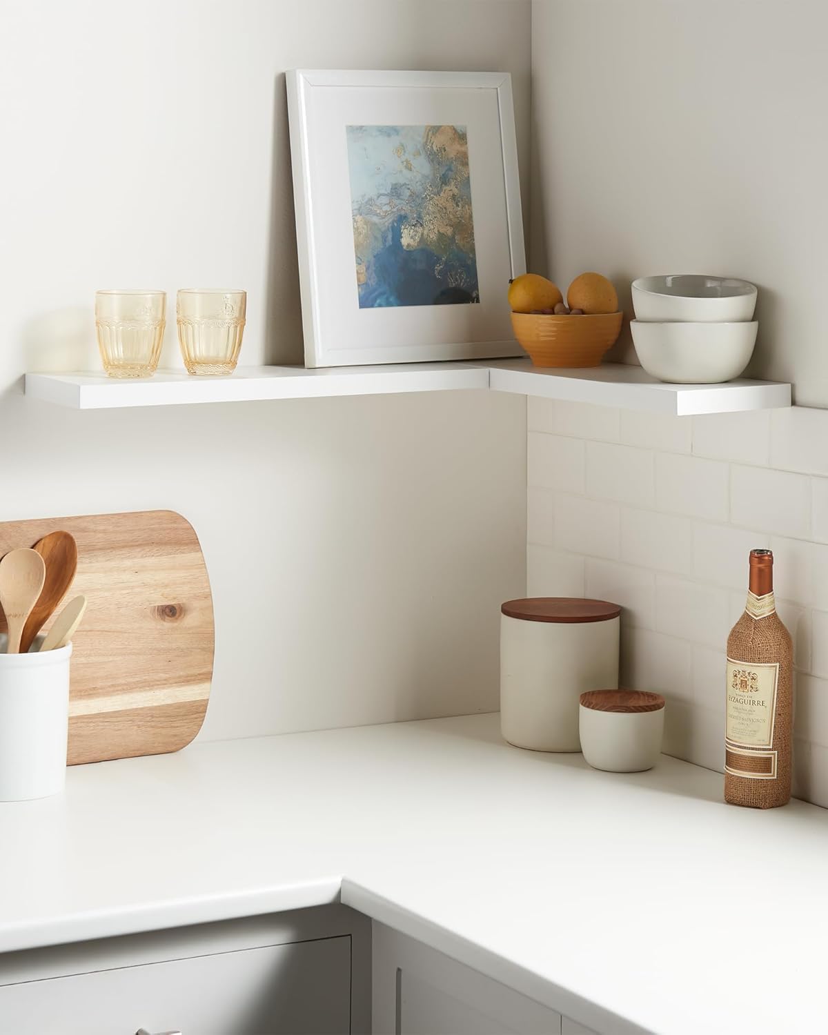 BAYKA Floating Shelves Set of 2, 22.5" Rustic Wood Wall Mounted Shelves for Bathroom, Bedroom, Living Room, Kitchen & Office, Hanging Display Shelf with 22 lbs Capacity (White)