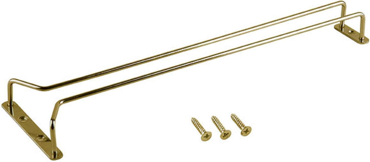 TrueCraftware- 16-Inch Wine Glass Rack Brass Finish Set of 2- Stemware Rack Wire Hanging Rack Under Cabinet Wine Glass Stemware Holder Glass Storage Hanger Organizer for Kitchen and Bar