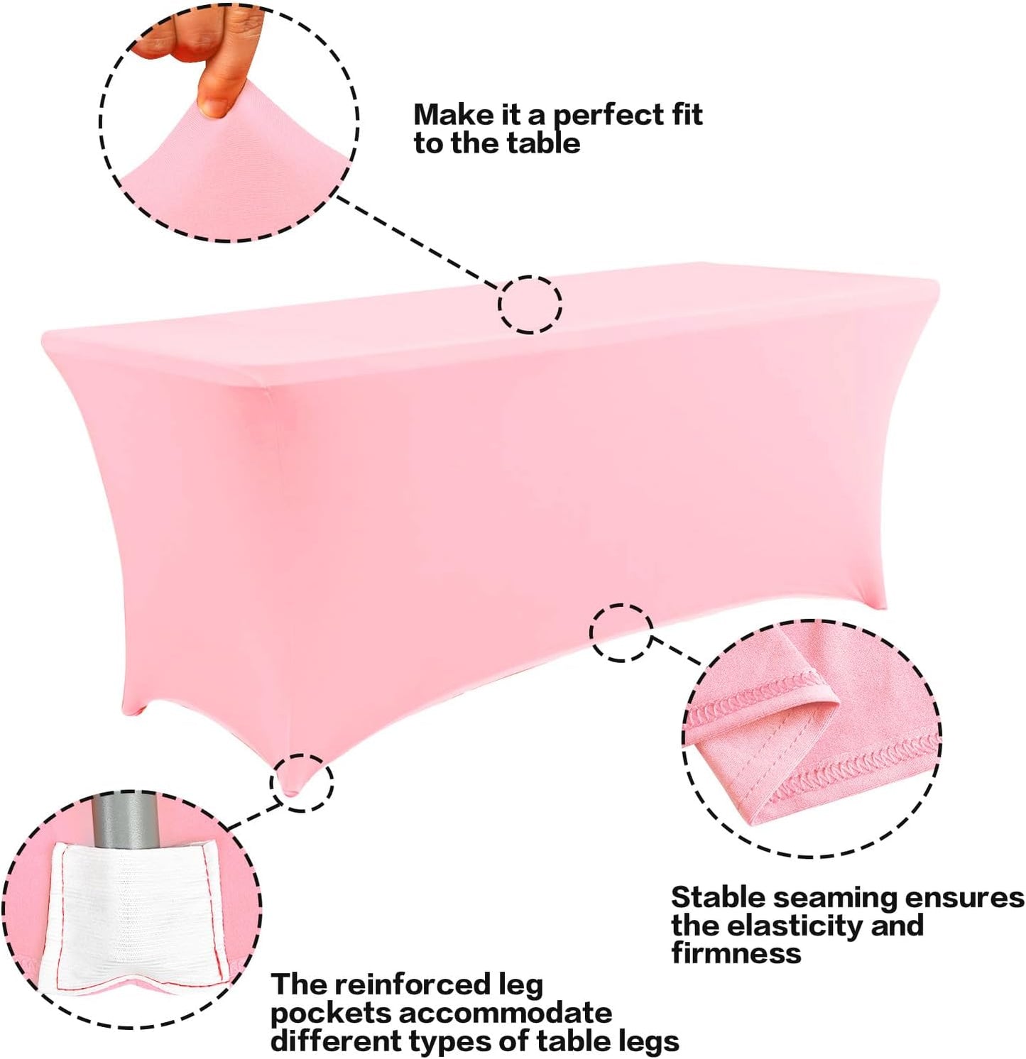 IVAPUPU 6FT Table Cloth for Rectangular Fitted Events Stretch Pink Table Covers Washable Cover Spandex Tablecloth Protector for Party, Wedding, Cocktail, Banquet, Festival