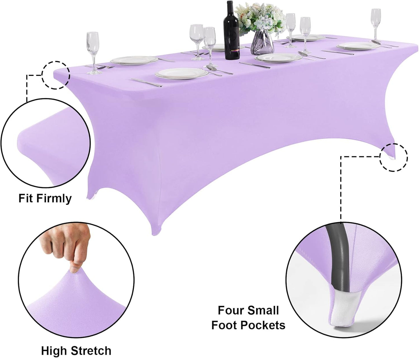 SuperO Waterproof Spandex Table Cover for 8FT Table Universal Fitted Stretch Tablecloth for Party, Banquet, Wedding and Events-Lavender