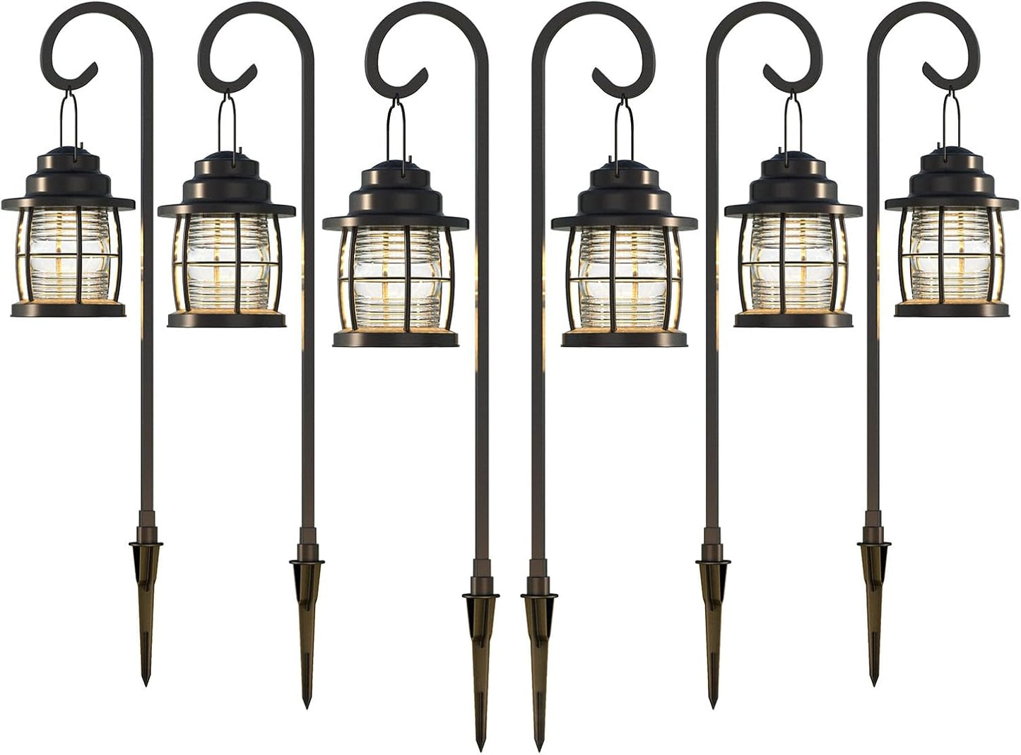 Low Voltage Pathway Lights 1.1W 12V AC Outdoor Shepherd Hook Path Lights 6PK 32 Lumen Metal Landscape Lighting Kit Warm White Hardwired Walkway Light with Connectors and Stakes