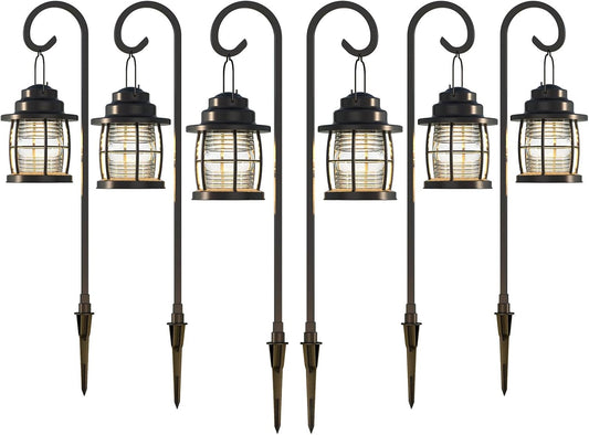 Low Voltage Pathway Lights 1.1W 12V AC Outdoor Shepherd Hook Path Lights 6PK 32 Lumen Metal Landscape Lighting Kit Warm White Hardwired Walkway Light with Connectors and Stakes