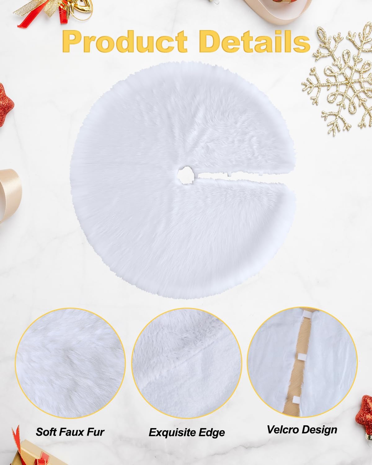 COOLWUFAN 60 Inches Christmas Tree Skirt for Xmas Tree Holiday Party Decorations White Plush (White)