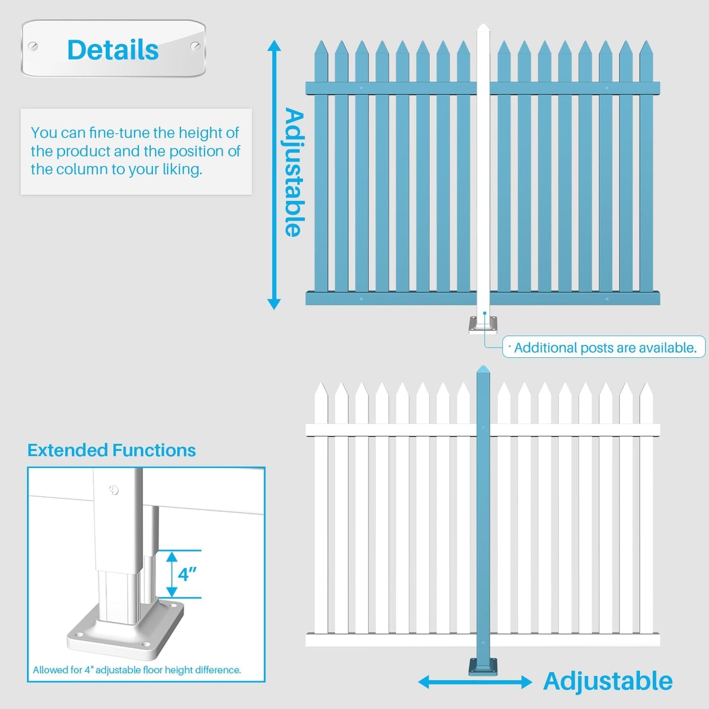 Patio 7 Sets Vinyl Picket Fence Panels 36" H x 84" W White PVC Decorative Fence for Front Yard Porch Patio Deck Pool Air Conditioner Fence Safety Dog Fence (34 Pickets, Straight)