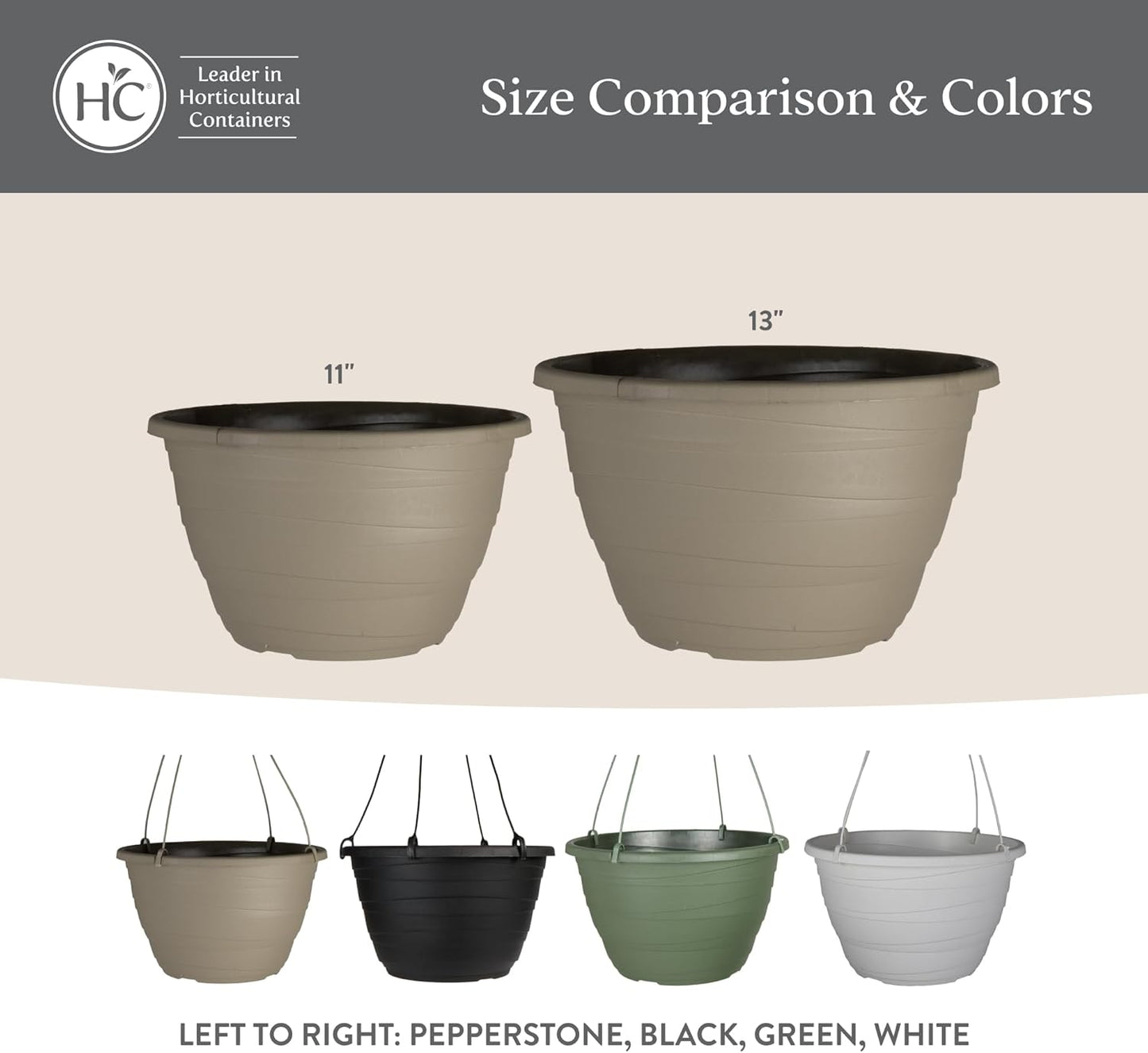 The HC Companies Wrapt Hanging Planters - Lightweight Plant Pot Hanger for Hanging Plants, Vegetables & Herbs - Outdoor & Indoor Hanging Basket for Plants (11" Pepperstone, Pack of 2)