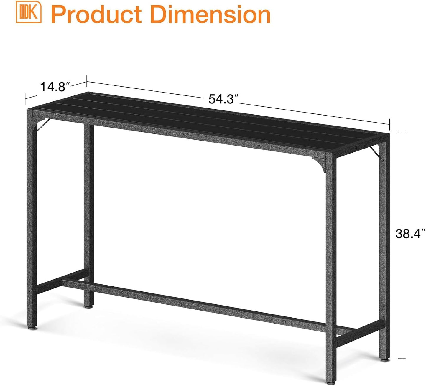 ODK 55 Inch Outdoor Bar Table, Patio Counter Bar Height Table with Weather Resistant Waterproof Top for Garden, Hot Tub, Yard, Balcony, Poolside, Indoor (Black)