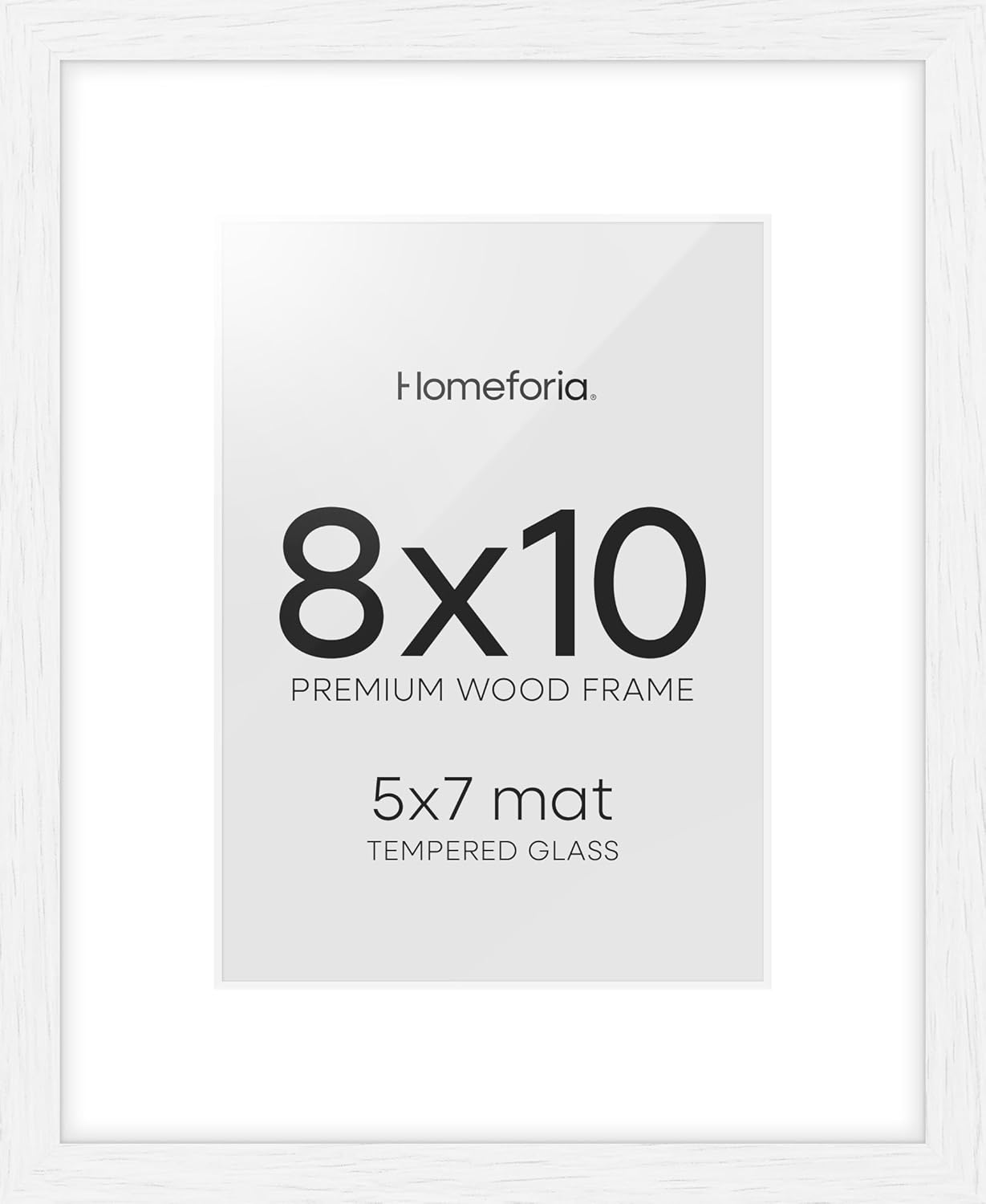 Homeforia 8x10 Picture Frame White, High End Oak 8 x 10 Wooden Frames with Mat 5 by 7 Print, 8x10 Wood Frame Matted to 5x7 inch Photo, 8by10 Wall or Tabletop Frames, Tempered Glass, Wall Kit, Set of 1