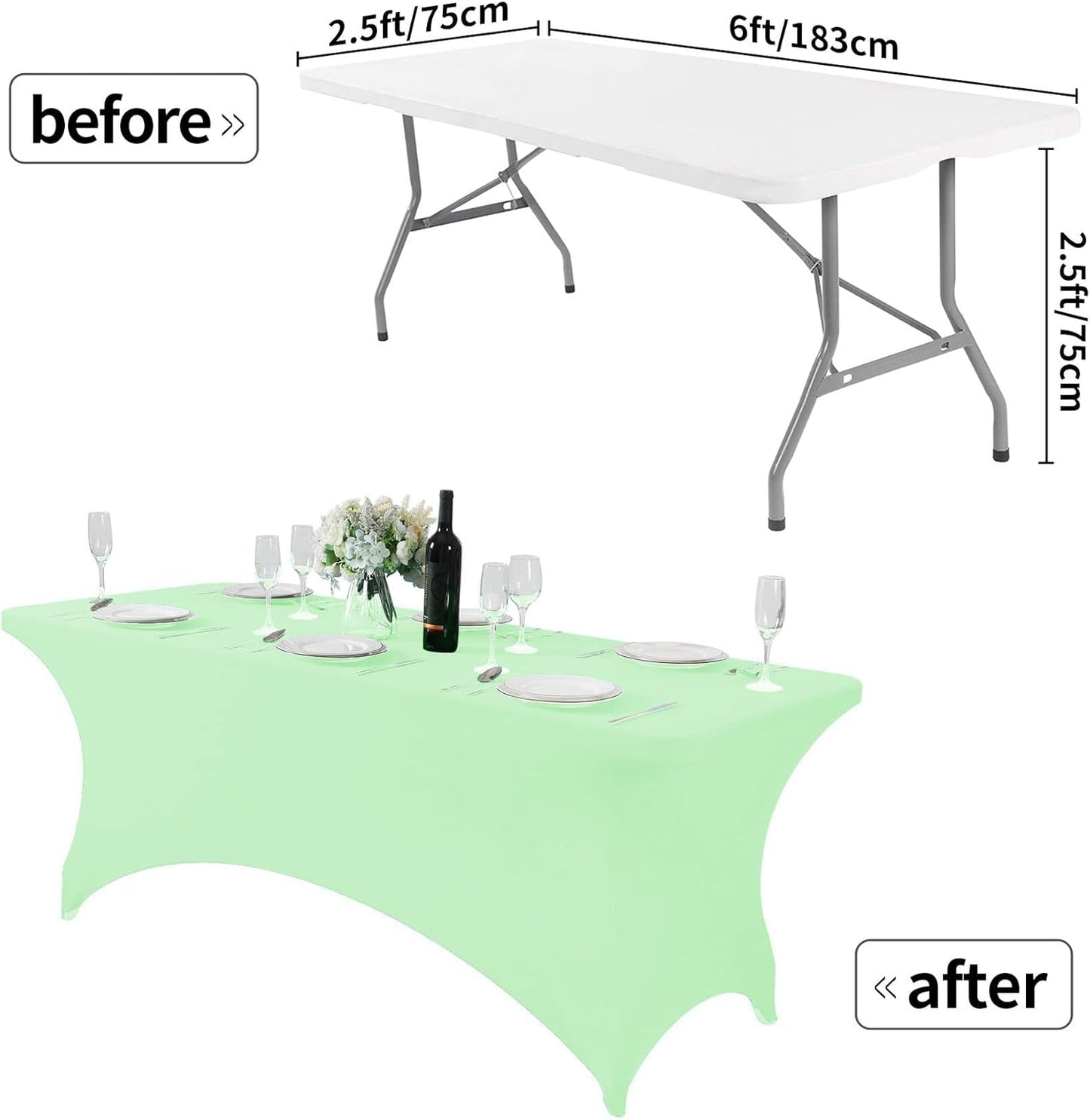 Spandex Table Cover for 6Ft or 4fT or 8ft Table Universal Fitted Stretch Tablecloth for Party, Banquet, Wedding and Events-Mint